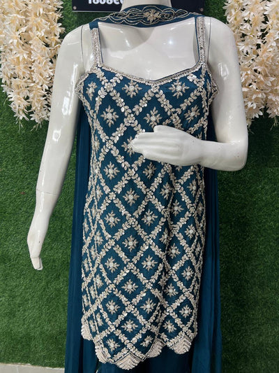 Readymade Sharara Suit with Sequin & Cutdana Embroidery Kurta and Choker Dupatta