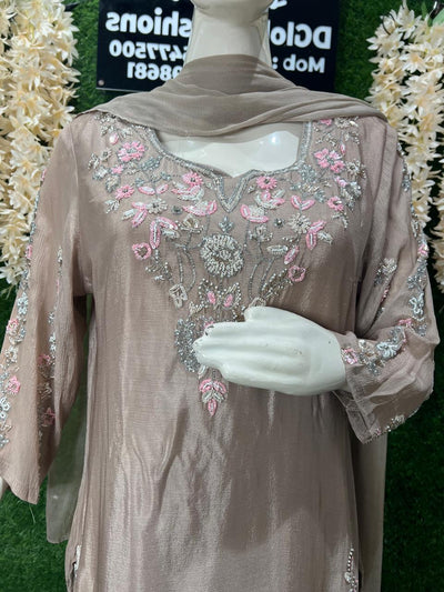 Kurta Palazzo Suit Set with Pearl, Cutdana & Sequin Work and Chiffon Dupatta