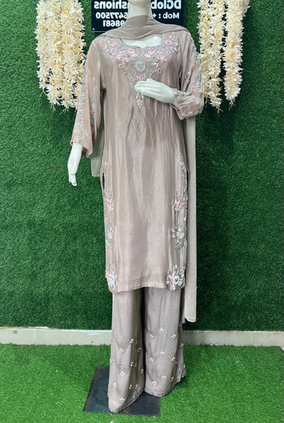 Kurta Palazzo Suit Set with Pearl, Cutdana & Sequin Work and Chiffon Dupatta