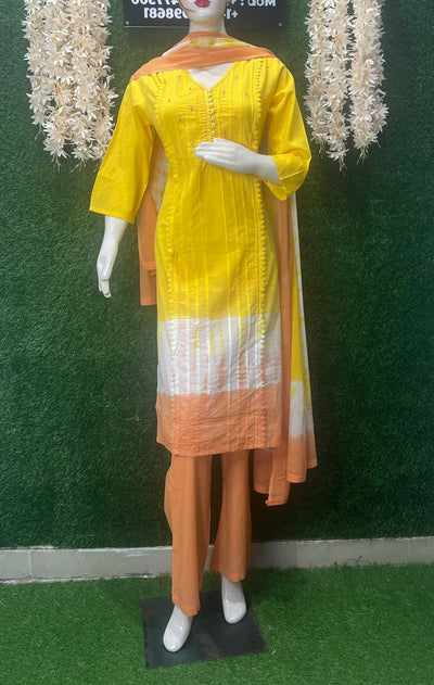 Tie & Dye Cotton Straight Kurta Set with Pants & Dupatta