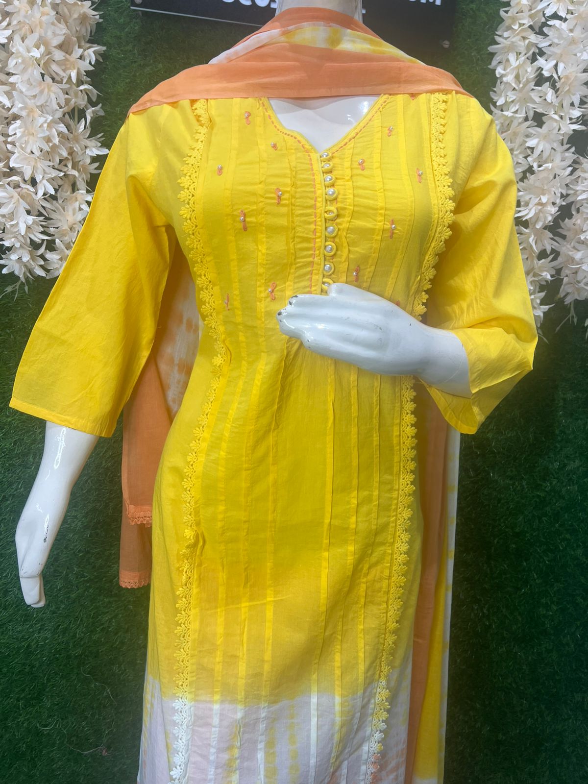 Tie & Dye Cotton Straight Kurta Set with Pants & Dupatta