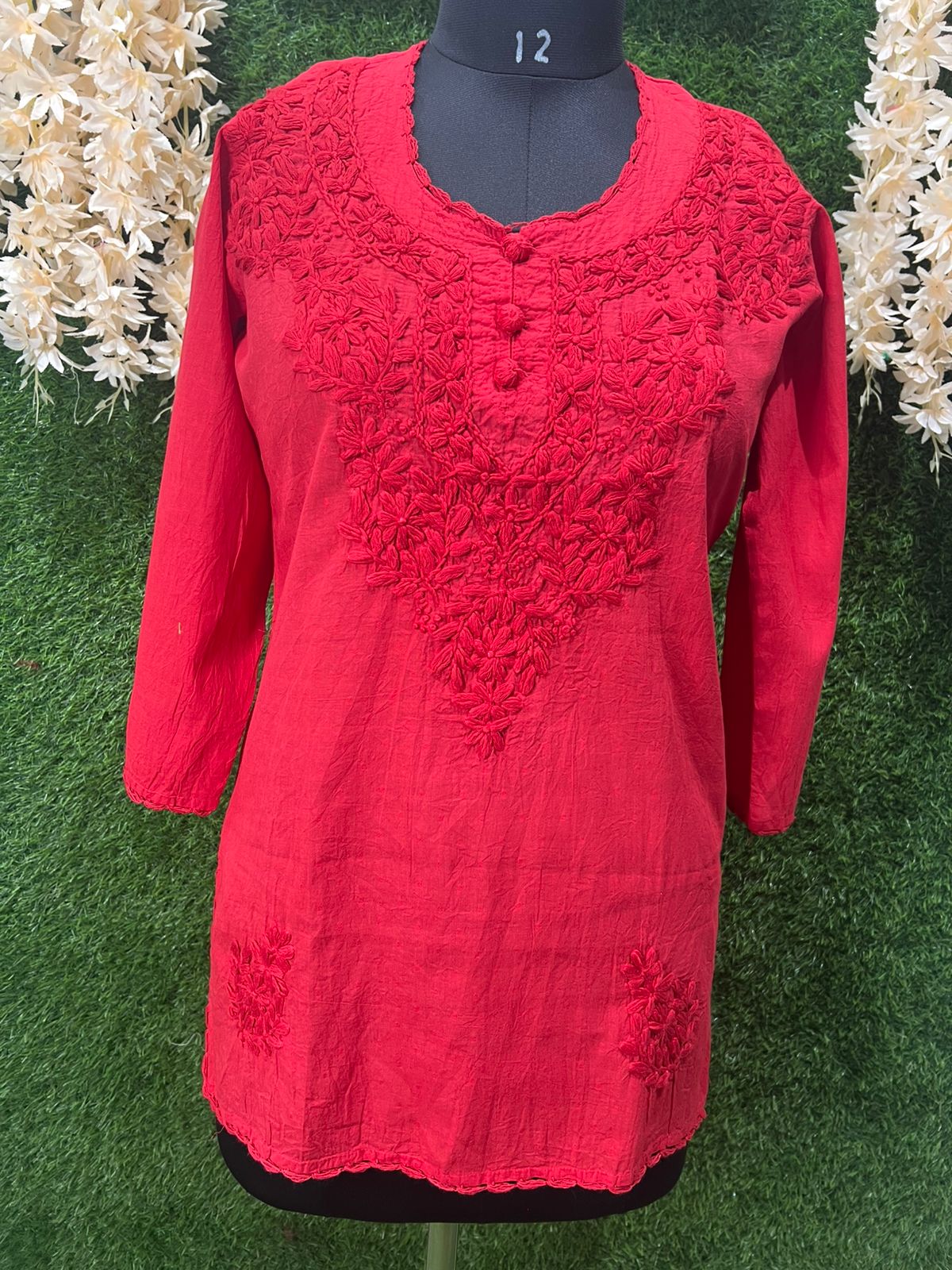 Lucknowi Chikankari Dobby Short Top