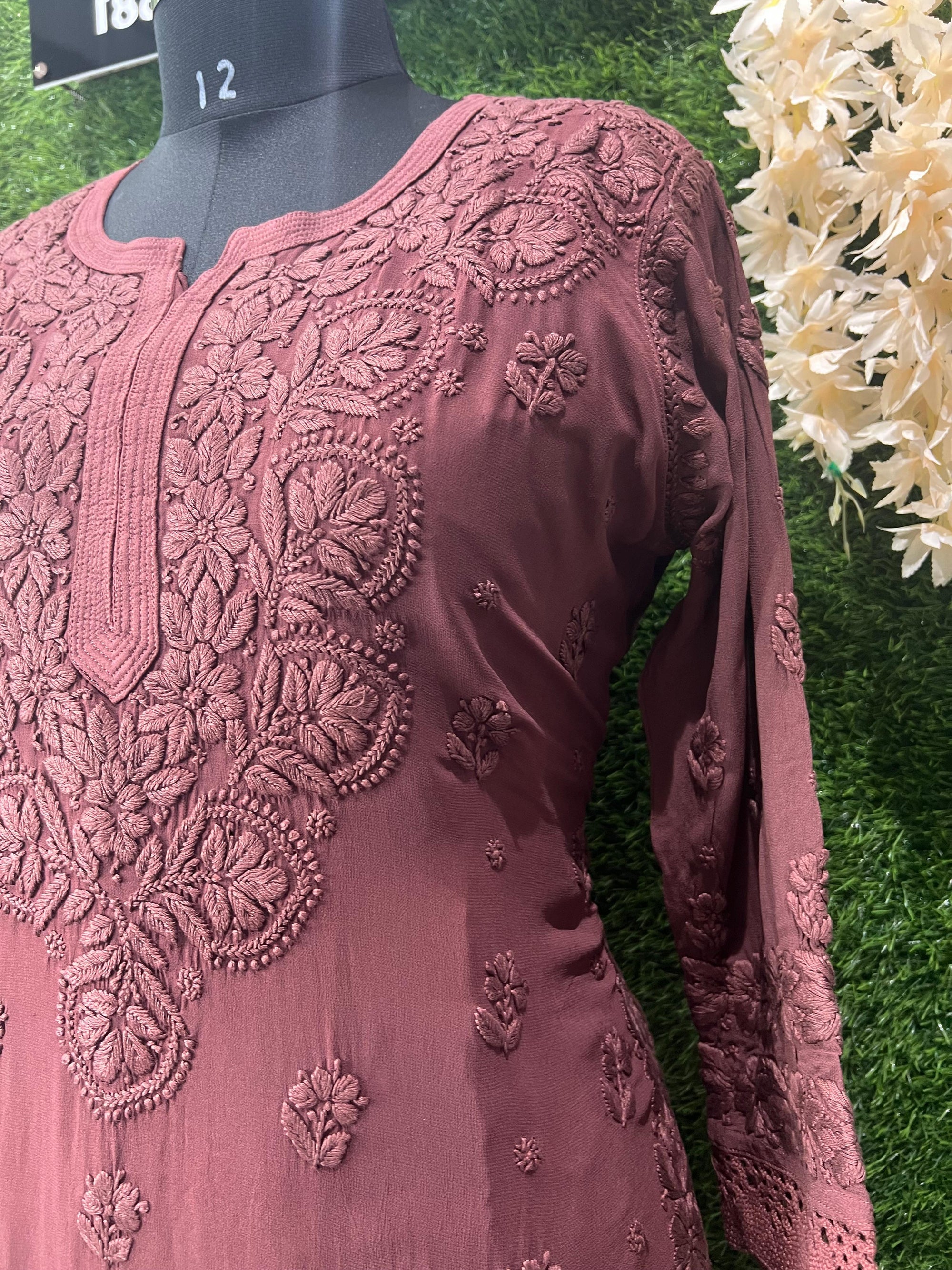 Lucknowi Chikankari Kurti – Viscose Georgette with Handwork & Lace