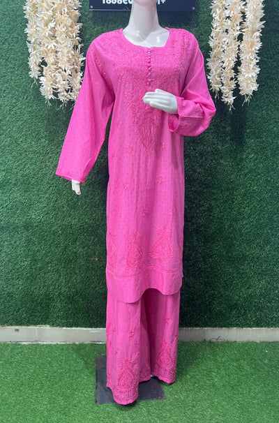 Lucknowi Chikankari Dobby Kurta Palazzo Set