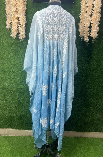 Lucknowi Chikankari Kaftan in Viscose Crepe (Unstitched)