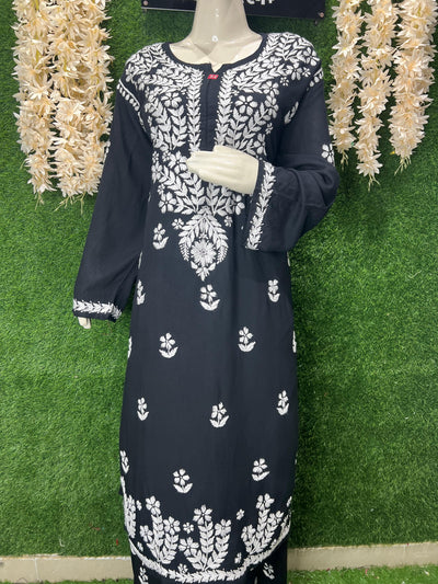 Lucknowi Chikankari Rayon Plus Size Co-Ord Set