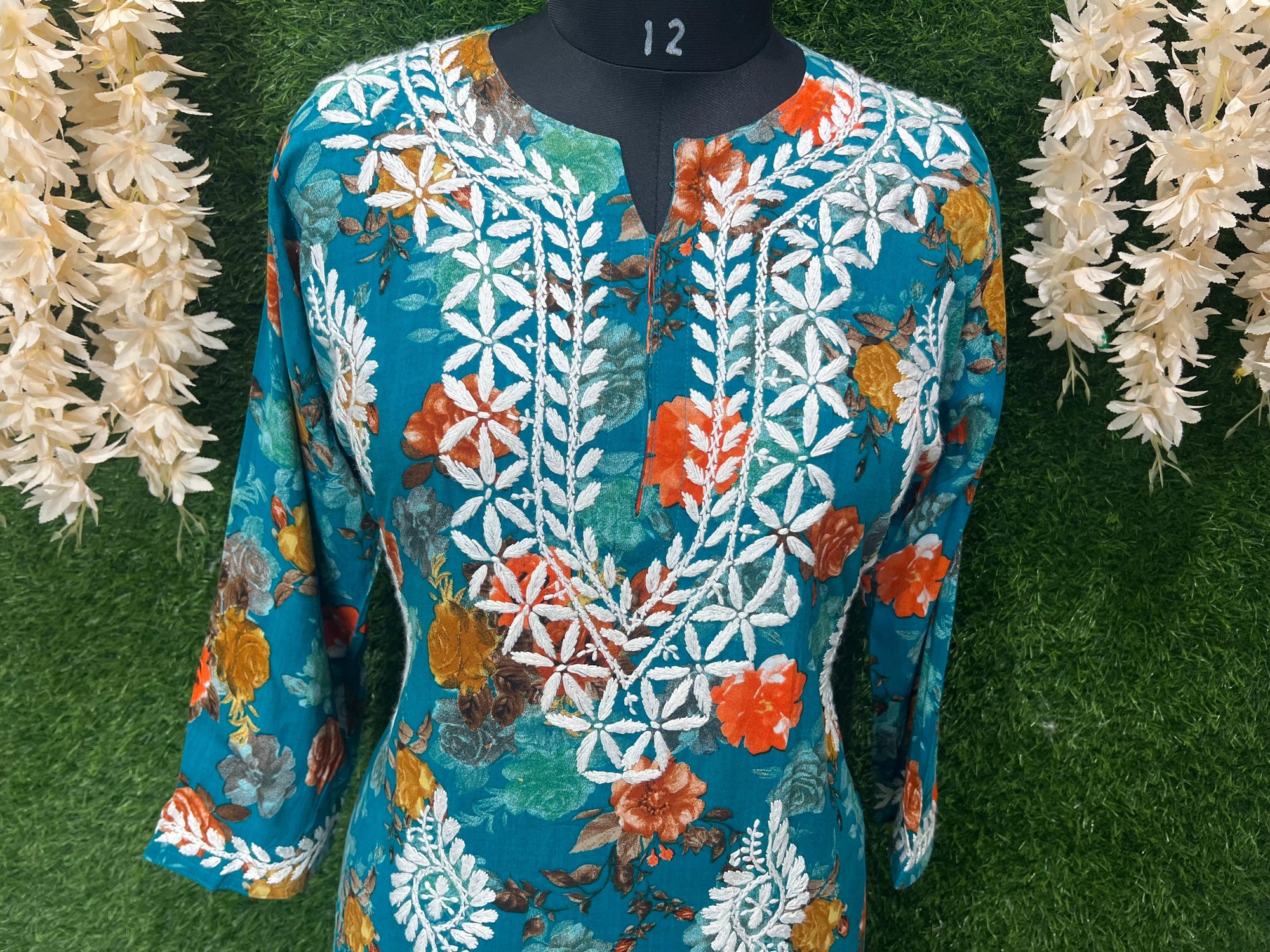 Lucknowi Chikankari Handwork Rayon Printed Kurti for Women