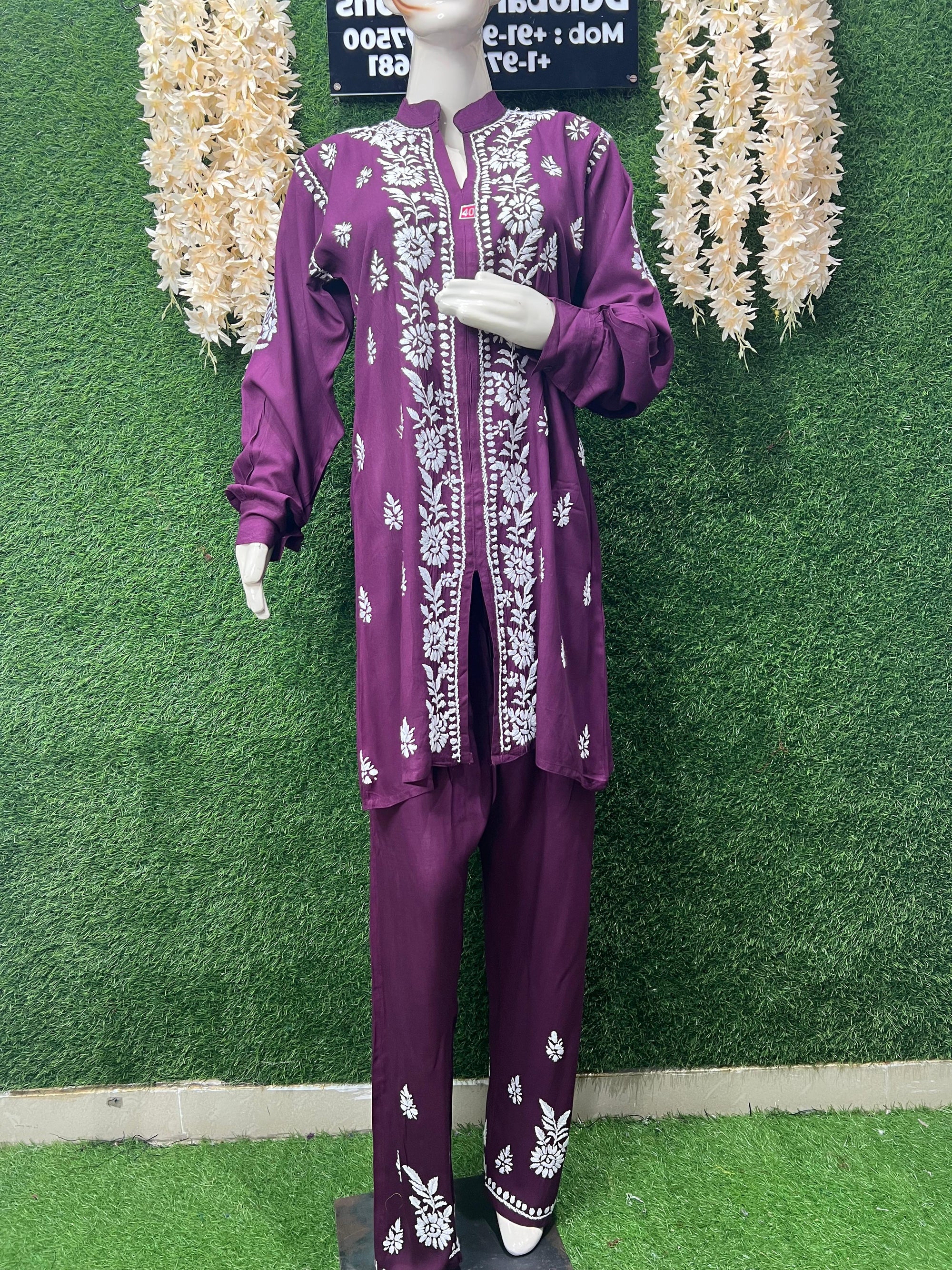 Lucknowi Chikankari Rayon Co-Ord Set with Hand Embroidery
