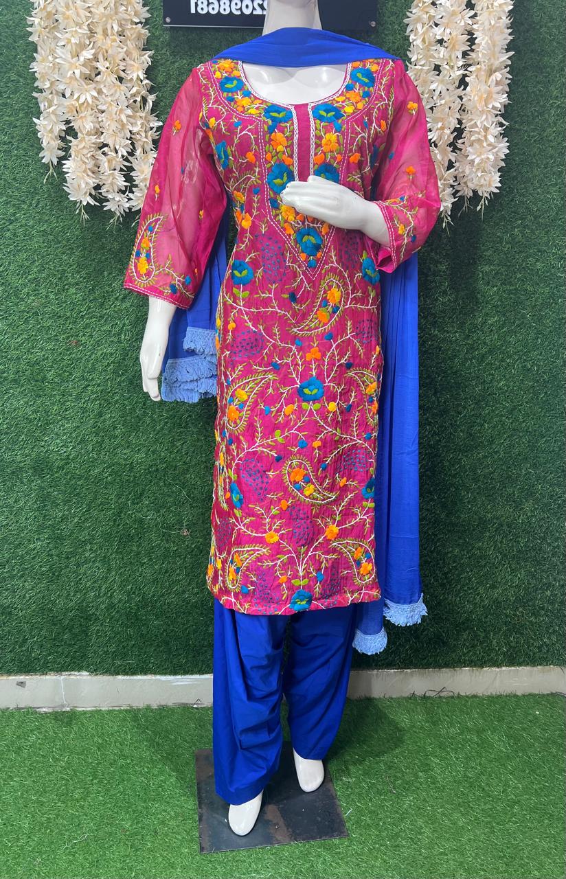 Phulkari Patiala Suit Set with Hand Embroidery