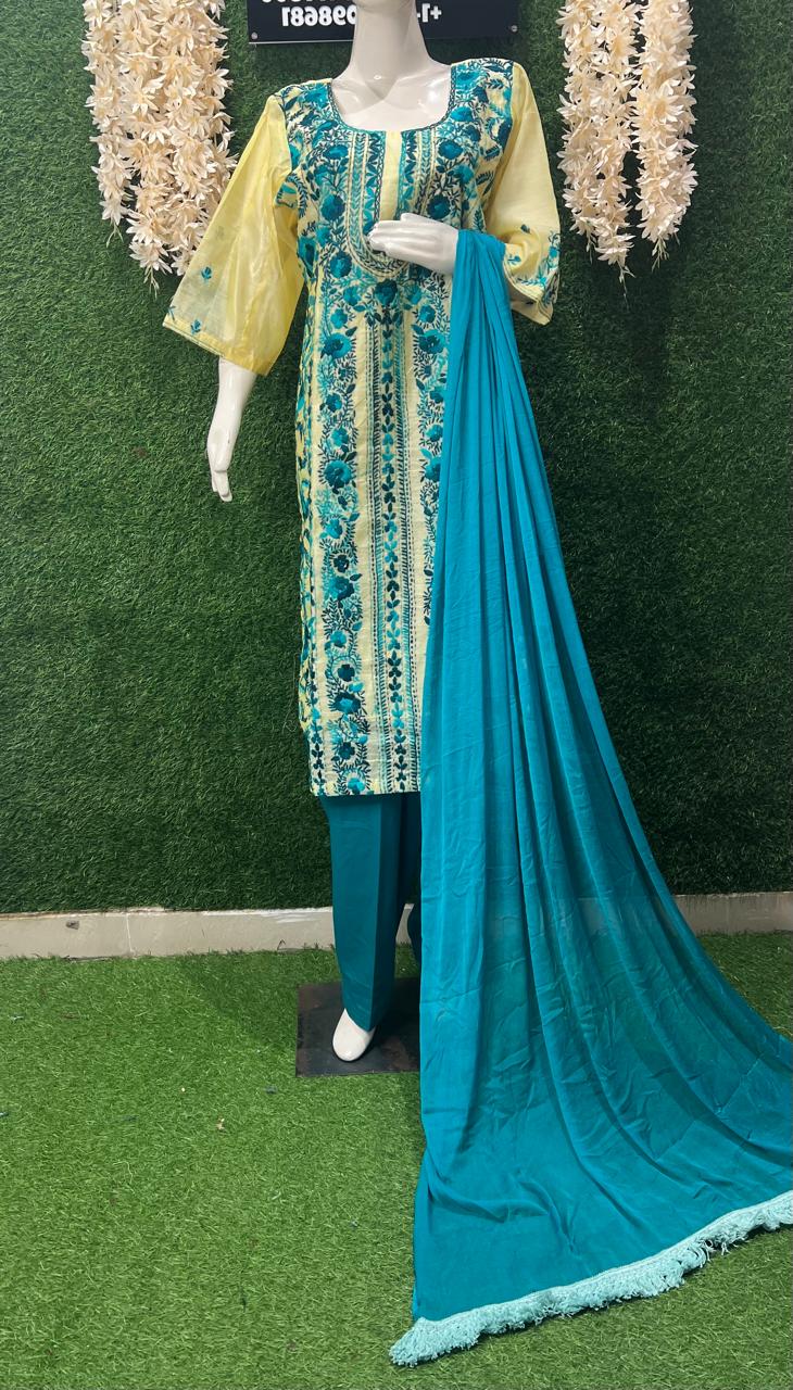 Phulkari Patiala Suit Set with Hand Embroidery