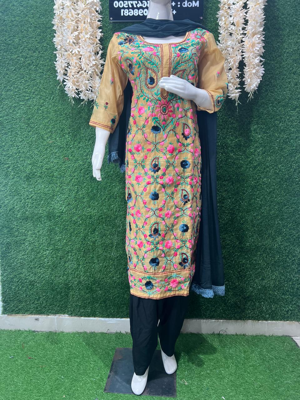 Phulkari Patiala Suit Set with Hand Embroidery