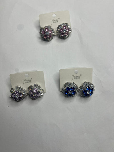 Silver Needle Inlaid Diamond Zircon Floral Earrings