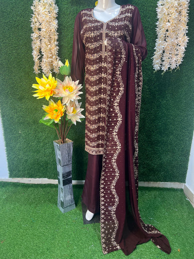 Georgette Suit Set with All-Over Stone Work Kurta & Dupatta