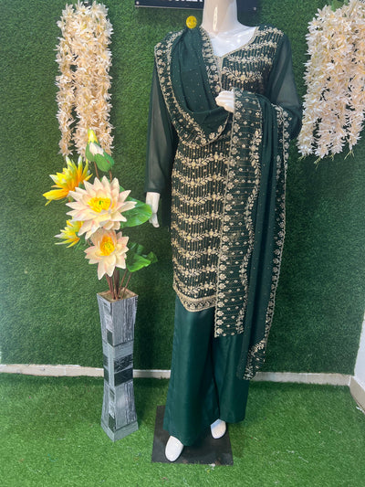 Georgette Suit Set with All-Over Stone Work Kurta & Dupatta