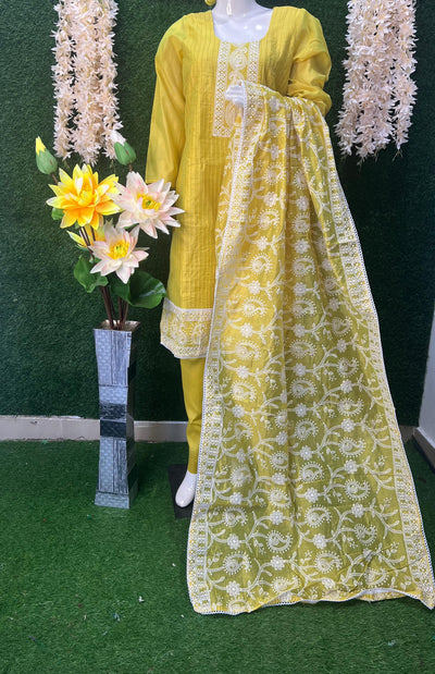 Chikankari Kurta Pant Set with Fully Hand-Embroidery Dupatta
