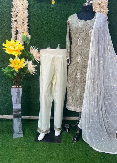 Cotton Kurta Pant Set with All-Over Work Dupatta