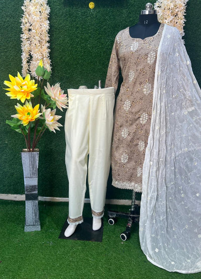 Cotton Kurta Pant Set with All-Over Work Dupatta