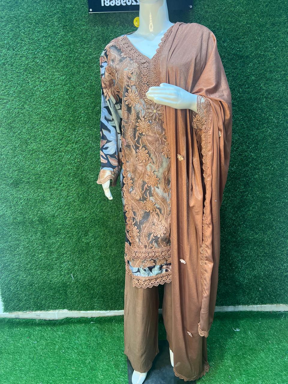 Embroidery Kurta Pant Set with Matching Dupatta