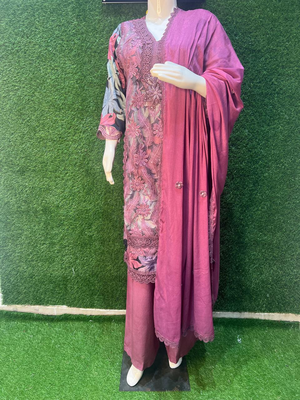 Embroidery Kurta Pant Set with Matching Dupatta