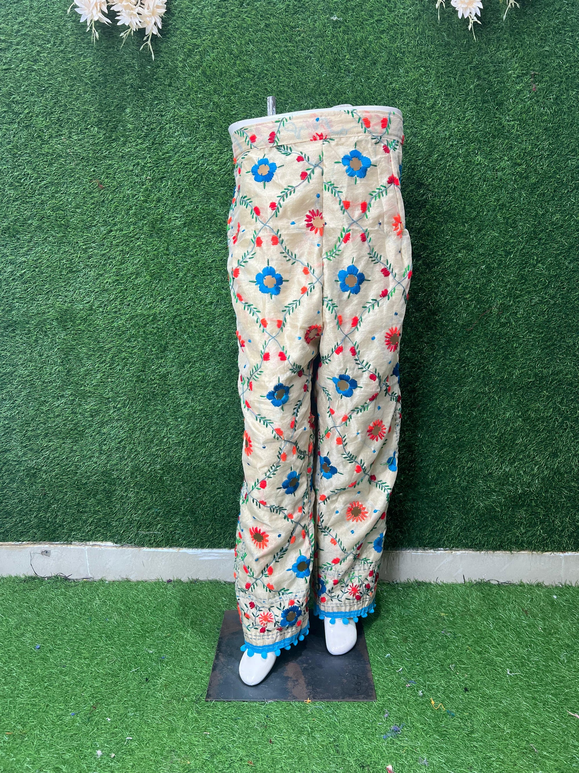 Handwork Phulkari Straight-Fit Pant