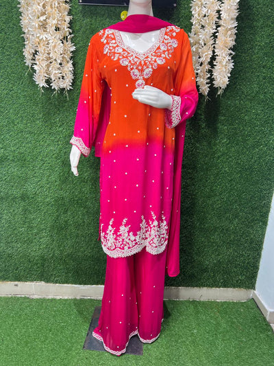 Chinon Suit Set with Pearl, Cutdana & Sequin Embellishment