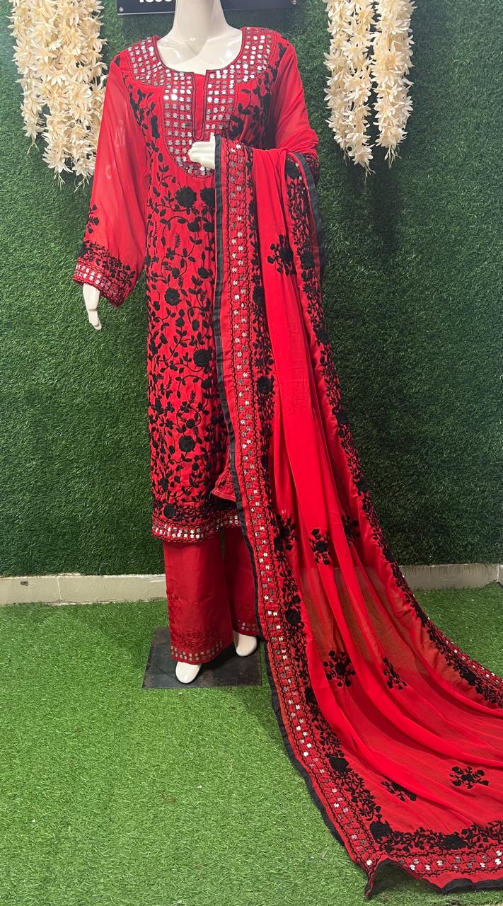 Phulkari Georgette Suit Set with Floral Embroidery