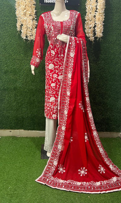 Phulkari Georgette Suit Set with Floral Embroidery