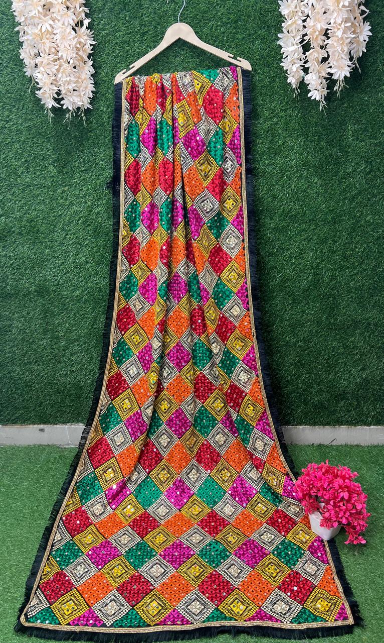 Multicolour Phulkari Embroidery Dupatta