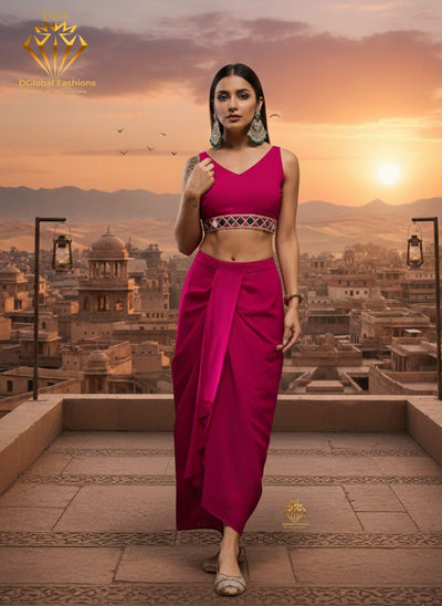 Crop Top With Drape Skirt and Shrug Set