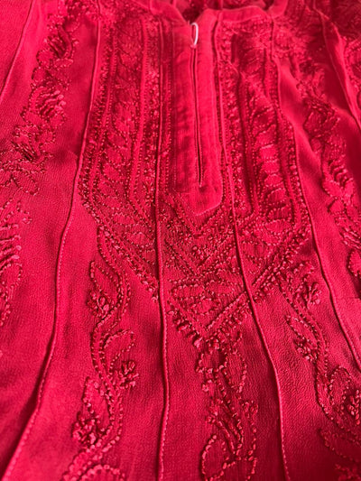 Lucknowi Chikankari Resham shadow work Anarkali in Georgette