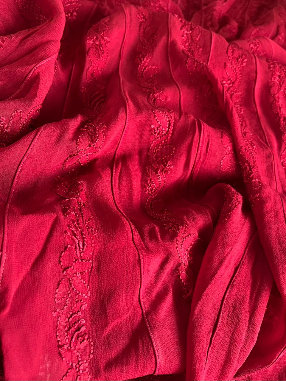 Lucknowi Chikankari Resham shadow work Anarkali in Georgette