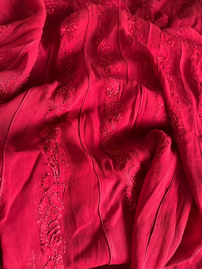 Lucknowi Chikankari Resham shadow work Anarkali in Georgette