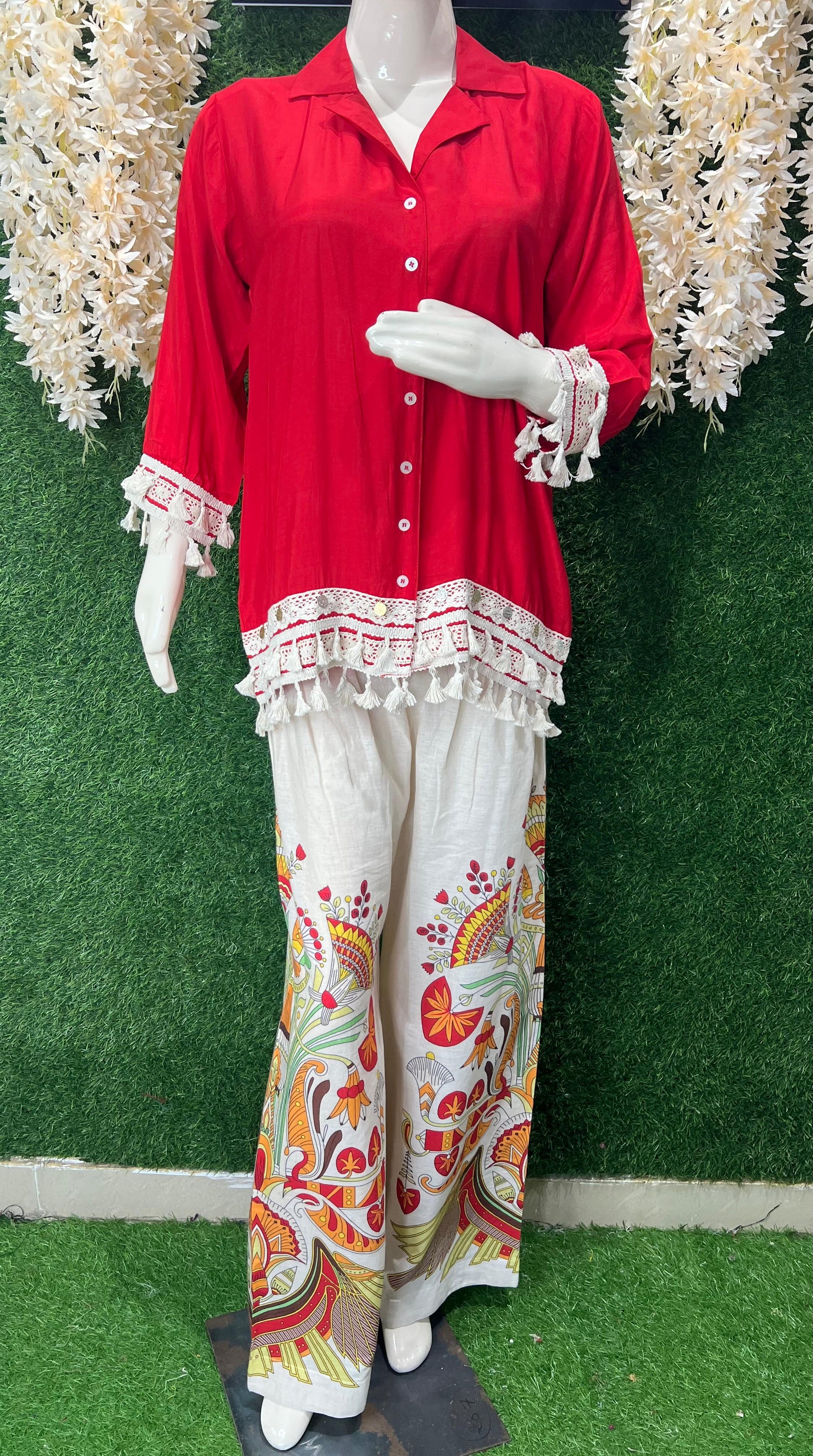 Co-Ord Set Muslin Silk Shirt with Linen Pants