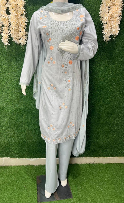 Resham & Stone Work Kurta Pant Dupatta Set
