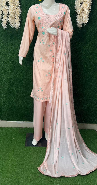 Resham & Stone Work Kurta Pant Dupatta Set