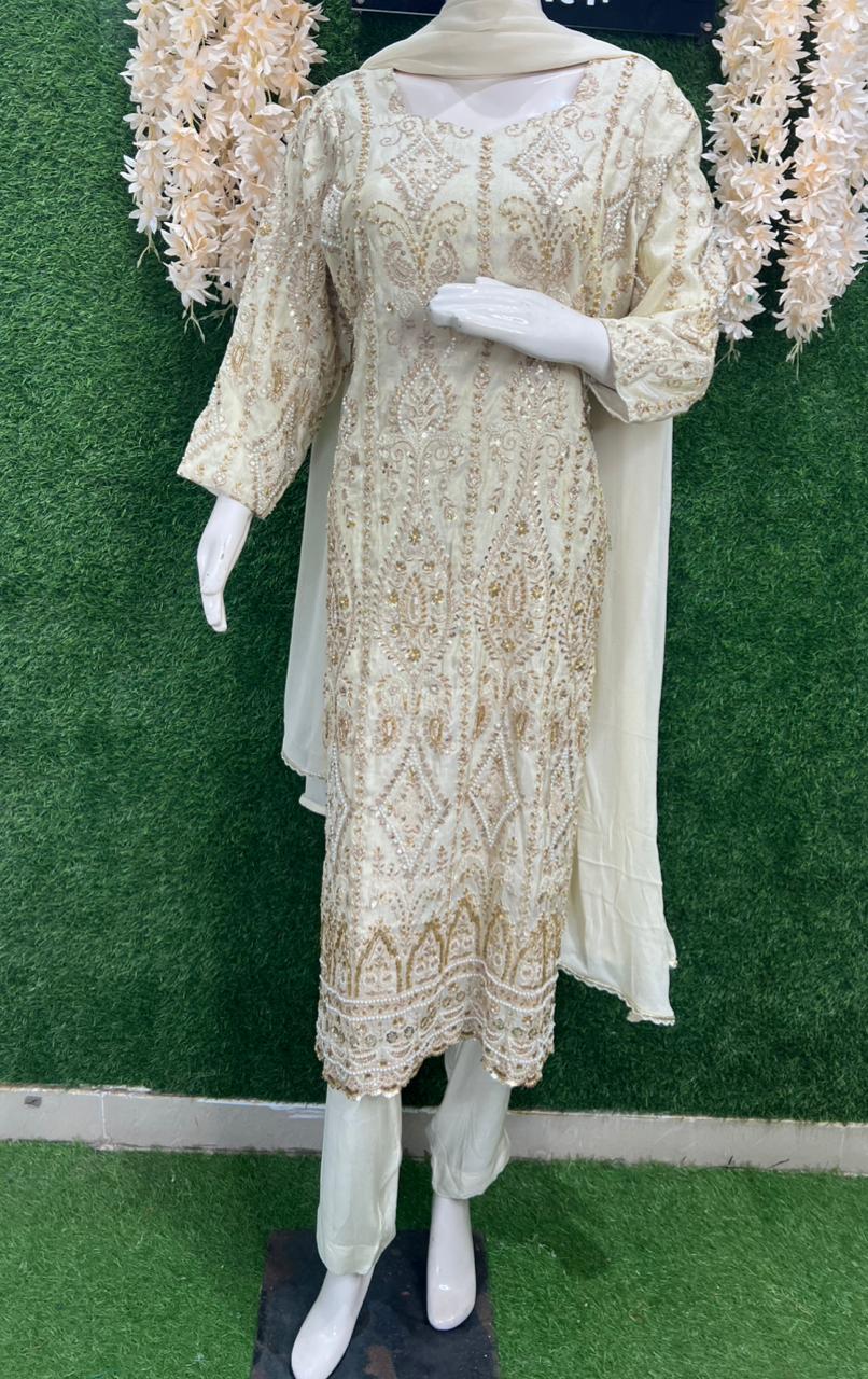 Zardozi Work All-Over Kurta in Tissue Shimmer Fabric