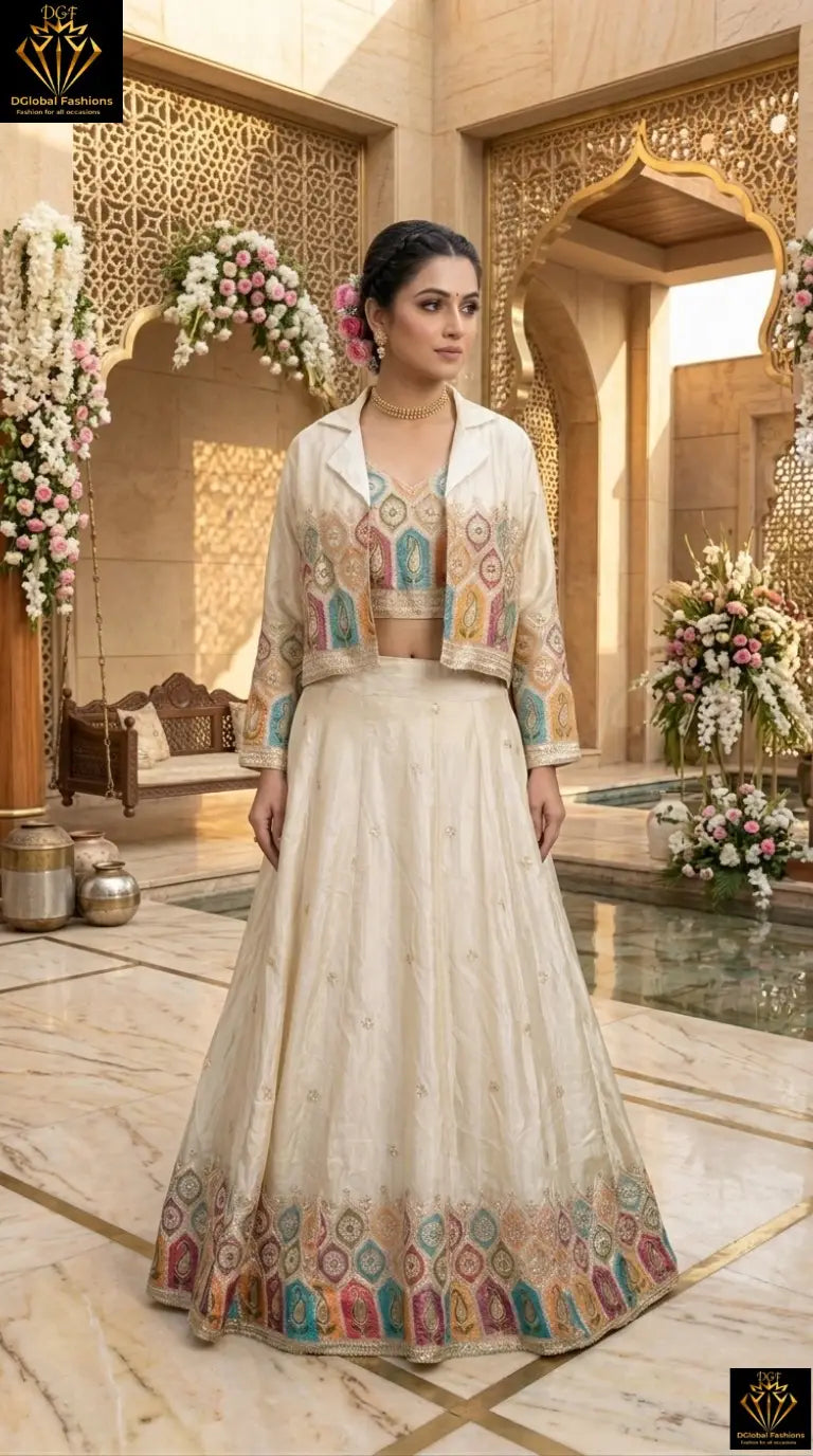 Crop Top Lehenga Set with Stylish Jacket