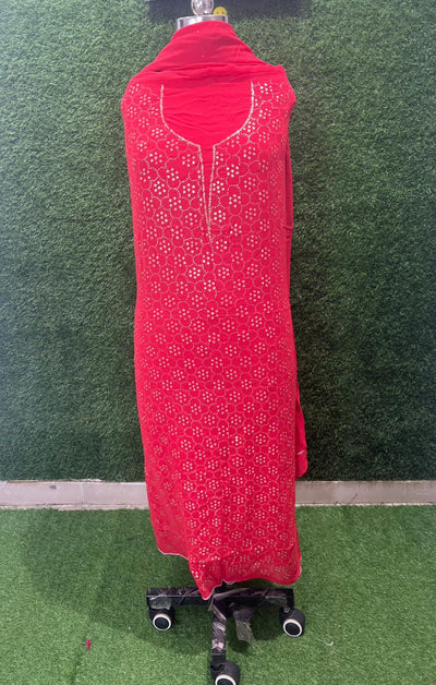Lucknowi Chikankari Unstitched Kurta Dupatta Set with Handcrafted Mukaish Work