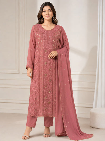Premium Lucknowi Chikankari 2-Taar Suit Set with Tikki, Pitta & Mukaish Handwork