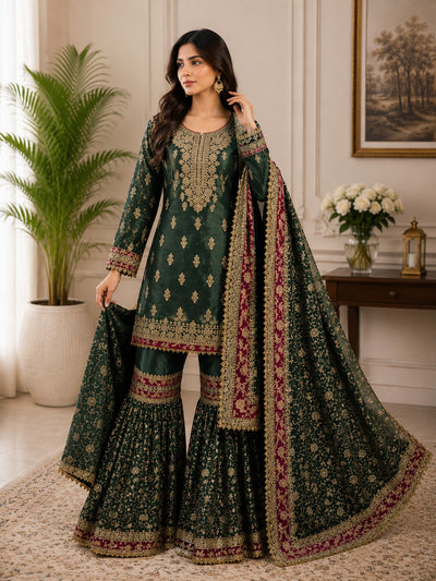 Banarasi Tissue Shimmer Sharara Suit Set with Zardozi Work