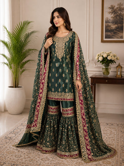 Banarasi Tissue Shimmer Sharara Suit Set with Zardozi Work
