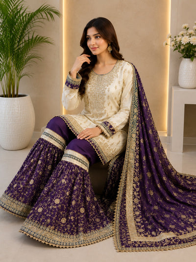 Women's Banarasi Georgette Zardozi Embroidered Garara Suit Set