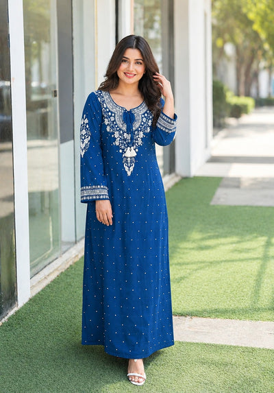 Lucknowi Chikankari A-Line Kaftan Style 3-Pcs Set