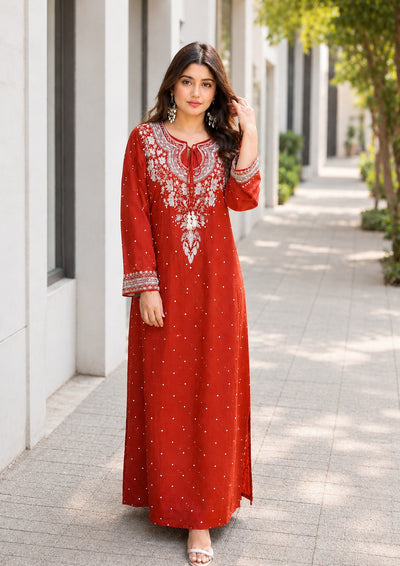Lucknowi Chikankari A-Line Kaftan Style 3-Pcs Set