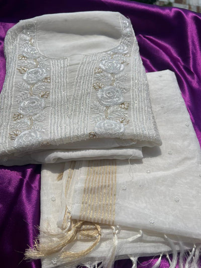 Lucknowi Chikankari Pearl, Kasab & Cutdana Suit Set