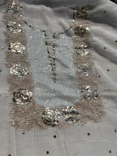 Lucknowi Chikankari Pearl Cutdana Pitta Kasab Suit Set