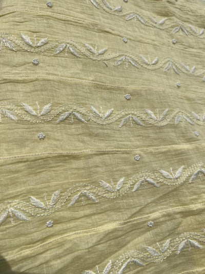 Lucknowi Chikankari Mul Chanderi Anarkali with Pearl & Cutdana Work