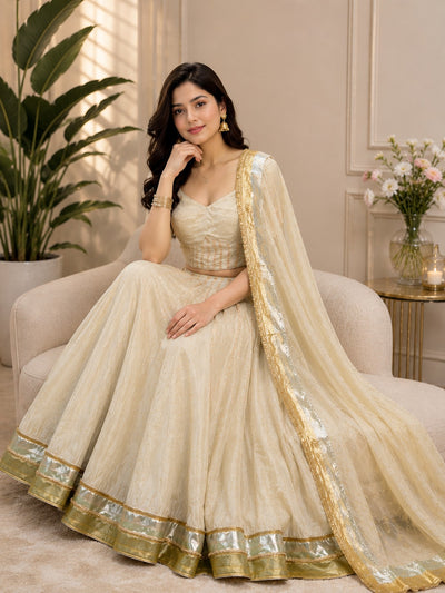 Tissue Shimmer Lehenga Set with Elegant Gota Lace Work