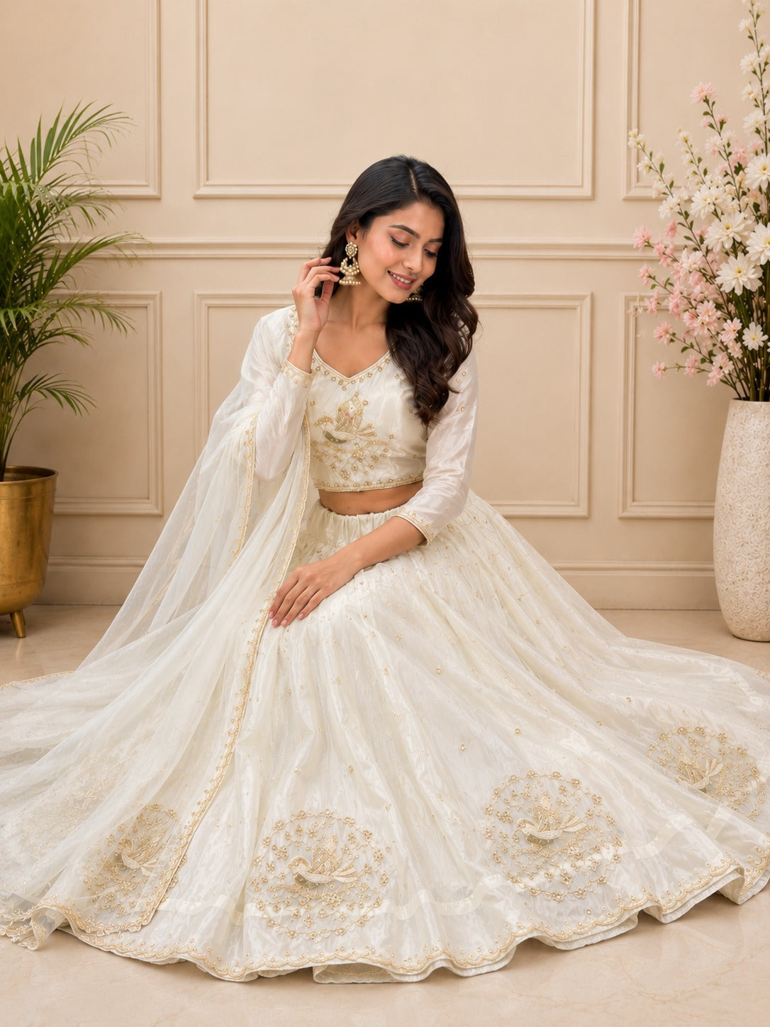 Silk Lehenga Set with Intricate Embroidery and Dupatta