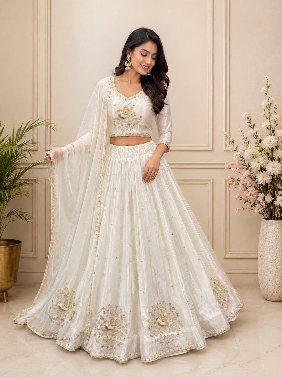 Silk Lehenga Set with Intricate Embroidery and Dupatta